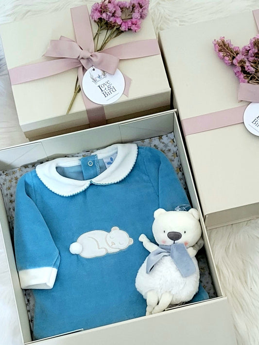 Polar Bear Velour Baby Grow Gift Box