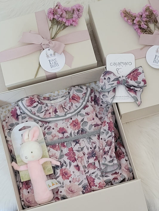 Rose Pink Floral Dress Baby Girl Gift Box